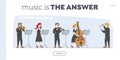 Orchestra Playing Music Landing Page Template. Conductor and Musicians Characters with Instruments Performing on Stage Royalty Free Stock Photo