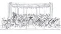 Symphony Orchestra performing live on stage with conductor directing, sketch style Royalty Free Stock Photo