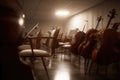 Orchestra Room with Instruments and Empty Seats Waiting for Musicians Royalty Free Stock Photo