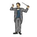 Orchestral conductor color sketch engraving vector