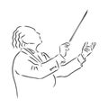 Orchestral conductor engraving vector illustration. Scratch board style imitation. Black and white hand drawn image. conductor,