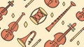 Orchestral and Folk Instruments Seamless Pattern Design, vector design Generative AI Royalty Free Stock Photo