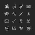 Orchestral instrument chalk white icons set on black background