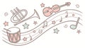 Orchestral Instruments with Notes and Stars, vector design Generative AI Royalty Free Stock Photo