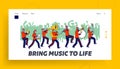 Orchestral March Parade Landing Page Template. Orchestra Characters Wearing Festive Uniform Playing Trombone