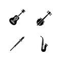 Orchestral musical instruments black glyph icons set on white space