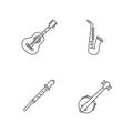 Orchestral musical instruments pixel perfect linear icons set