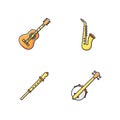 Orchestral musical instruments RGB color icons set