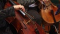 Orchestral playing philharmonic music by double bass, art concept