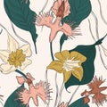 Orchid Flower Decoration. Nature Blossom Floral Pattern. Romantic Garden Bloom Fabric Print. Bouquet Pretty Summer Petal