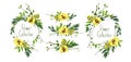 Floral frames set design. Yellow flowers wreath