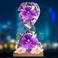 Orchid flowers in hourglass on blurred background