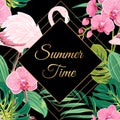 Summer time sale banner frame on dark background