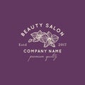 Orchid logo design template in simple minimal linear style. Vector floral emblem and icon for Beauty Salon, SPA