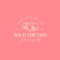 Orchid logo design template in simple minimal linear style. Vector floral emblem and icon for Wedding Boutiques