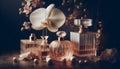 An orchid with perfume bottles, Ai generated image Royalty Free Stock Photo