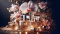 An orchid with perfume bottles, Ai generated image Royalty Free Stock Photo