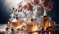 An orchid with perfume bottles, Ai generated image Royalty Free Stock Photo