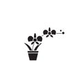 Orchid pot black vector concept icon. Orchid pot flat illustration, sign Royalty Free Stock Photo