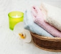 Orchids, candle, towels Royalty Free Stock Photo