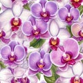 Orchids Closeup, Background. Seamless Background. Generative AI Royalty Free Stock Photo