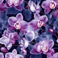 Orchids Closeup, Background . Seamless Background. Generative AI Royalty Free Stock Photo