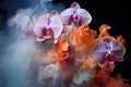 Orchids flower smoke. Generate Ai Royalty Free Stock Photo