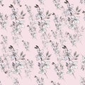 Orchids pattern on pale pink background. Fashion seamless pattern. Pencil hand drawing. Print, packaging, wallpaper, textile, fabr Royalty Free Stock Photo