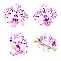 Orchids Phalaenopsis with dots purple and white closeup beautiful flower isolated set third on a white background vintage vecto