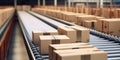The carton boxes on the conveyor belt with AI generated. Royalty Free Stock Photo