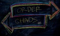 Order or Chaos written with color chalk concept on the blackboard Royalty Free Stock Photo