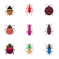 Order coleoptera icons set, cartoon style