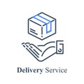 Order delivery, hand taking box, fast shipment, postal parcel