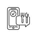 Order food mobile application in smartphone black line icon. Pictogram for web page, mobile app, promo. UI UX GUI design element. Royalty Free Stock Photo