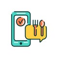 Order food mobile application in smartphone color line icon. Pictogram for web page, mobile app, promo. UI UX GUI design element. Royalty Free Stock Photo
