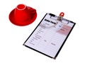 Order form clipboard with red cup of coffee. Royalty Free Stock Photo