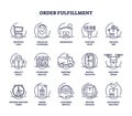 Order fulfillment or warehouse distribution services outline icon collection