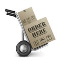 Order here internet web shop cardboard box Royalty Free Stock Photo