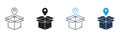 Order Location Line and Silhouette Icon Set. Pointer with Box, Shipping Sign. Pick Up Package Icon. Delivery Service