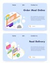 Order meal online. Food fast delivery app. Vector web site design template. Landing page website concept isometric Royalty Free Stock Photo