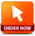 Order now (cursor icon) orange square button red ribbon in middle Royalty Free Stock Photo
