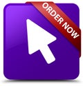 Order now (cursor icon) purple square button red ribbon in corner Royalty Free Stock Photo