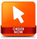 Order now orange square button red ribbon in middle Royalty Free Stock Photo