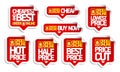 Order online price tags stickers set - cheapest and best, buy now, price cut and best price Royalty Free Stock Photo