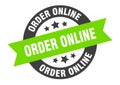 order online sign. order online round ribbon sticker. order online