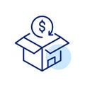 Order return with refund from store. Parcel box and dollar with renew arrow. Pixel perfect icon