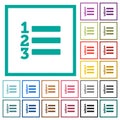 Ordered list flat color icons with quadrant frames