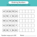 Ordering numbers worksheet. Arrange the numbers from greatest to least. Mathematics. Number range up to 100