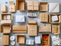 Orderly Arrangement of Cardboard Boxes and Parcels on Transparent Background Royalty Free Stock Photo