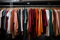 An orderly arrangement of hangers showcases clothing in tidy rows